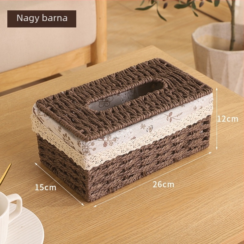 Többfunkciós asztali papírzsebkendő-doboz – kézzel fonott, fűzfa/szalma/bambusz anyagból, asztali, pásztor-stílusú, nappaliba