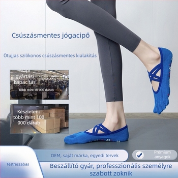 Jóga zokni nyitott lábujjakkal és osztott ujjakkal, szilikon csúszásmentes tapadás, keresztpántos dizájn, pamut
