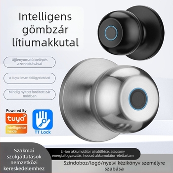 Háromrúd gömb alakú okos zár beltéri fa ajtókhoz, 50 ujjlenyomat tárhely, DC tápegység, távoli nyitás