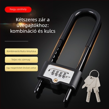 U-alakú digitális zár üvegajtóhoz - acél, modell: U-Shaped Password Lock, rúd vastagsága 13 mm, rúd közötti távolság 74 mm