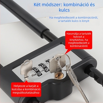 U-alakú digitális zár üvegajtóhoz - acél, modell: U-Shaped Password Lock, rúd vastagsága 13 mm, rúd közötti távolság 74 mm