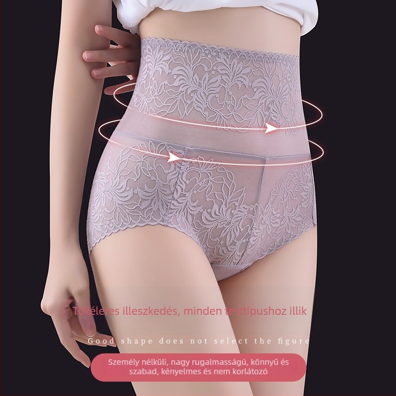 Női csipkés magas derekú alakformáló alsó, hasformázó és csípőemelő hatással; légáteresztő, gyorsan száradó anyag; pamut betét; nylon 70–80%