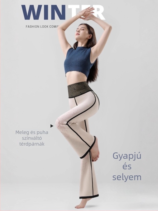 Bootcut nadrág fleece-béléssel, kasmír-selyem keverék, magas derék, haskontroll