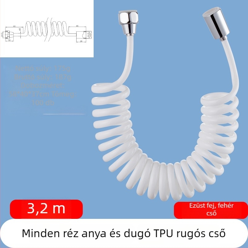 TPU teleszkópos zuhanycső, menetes csatlakozás, modell RG010, 1.6 MPa, sárgaréz csatlakozó