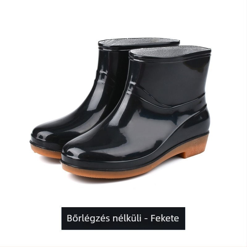 Női esőcsizmák, csúszásmentes, alacsony bokáig érő, PVC felső, egyszínű, alacsony sarka 1-3 cm