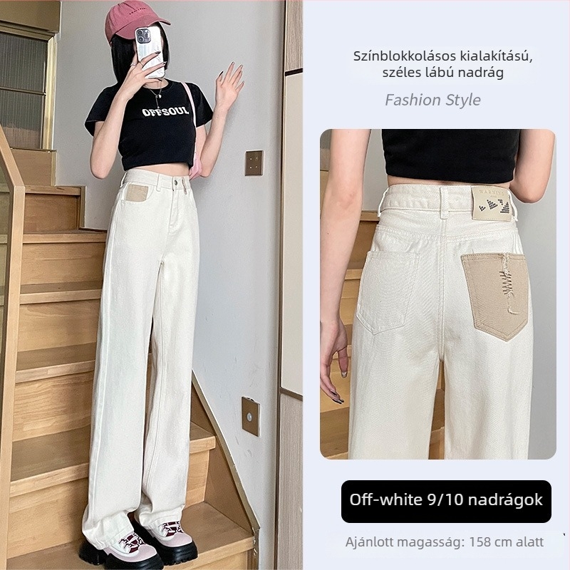 Női farmernadrág széles lábú, magas derékú, denim anyag, pamut-elasztán keverék, drapírozott esés, őszi-téli 2025