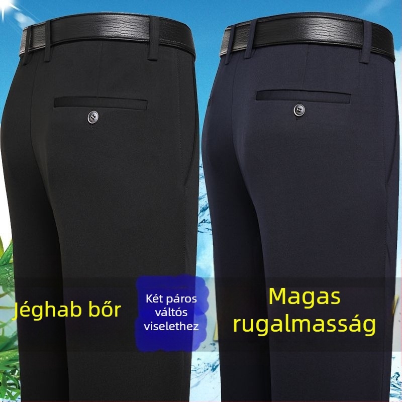 Férfi mindennapi nadrág, lazán szabott egyenes szabás, vasalást nem igényel, poliészter, minden évszakra