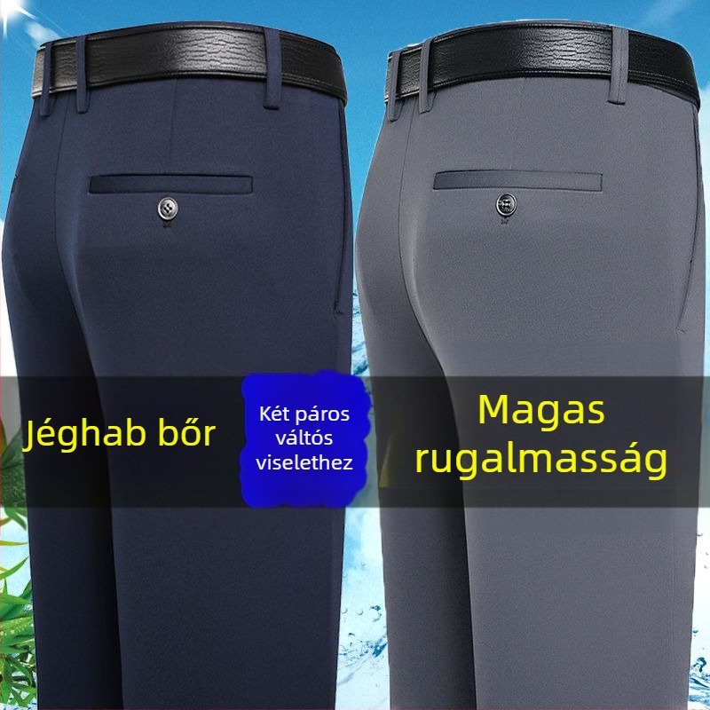 Férfi mindennapi nadrág, lazán szabott egyenes szabás, vasalást nem igényel, poliészter, minden évszakra