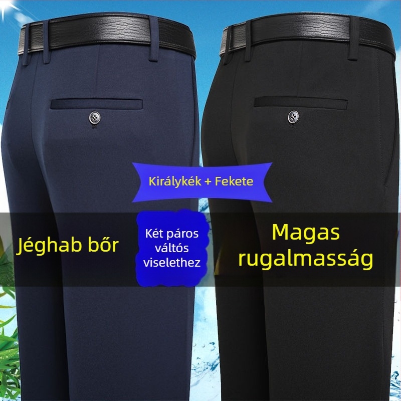 Férfi mindennapi nadrág, lazán szabott egyenes szabás, vasalást nem igényel, poliészter, minden évszakra