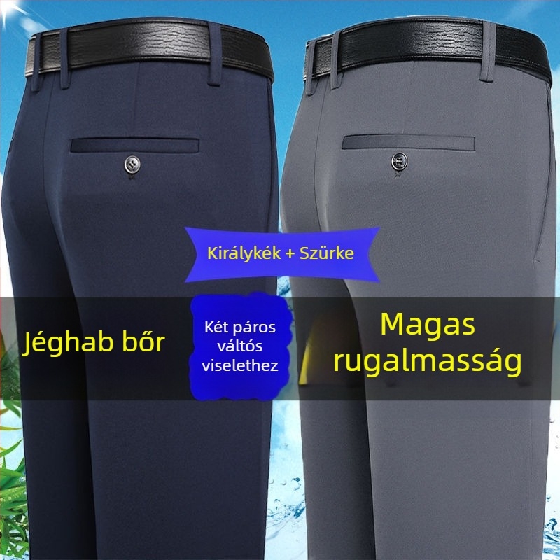 Férfi mindennapi nadrág, lazán szabott egyenes szabás, vasalást nem igényel, poliészter, minden évszakra