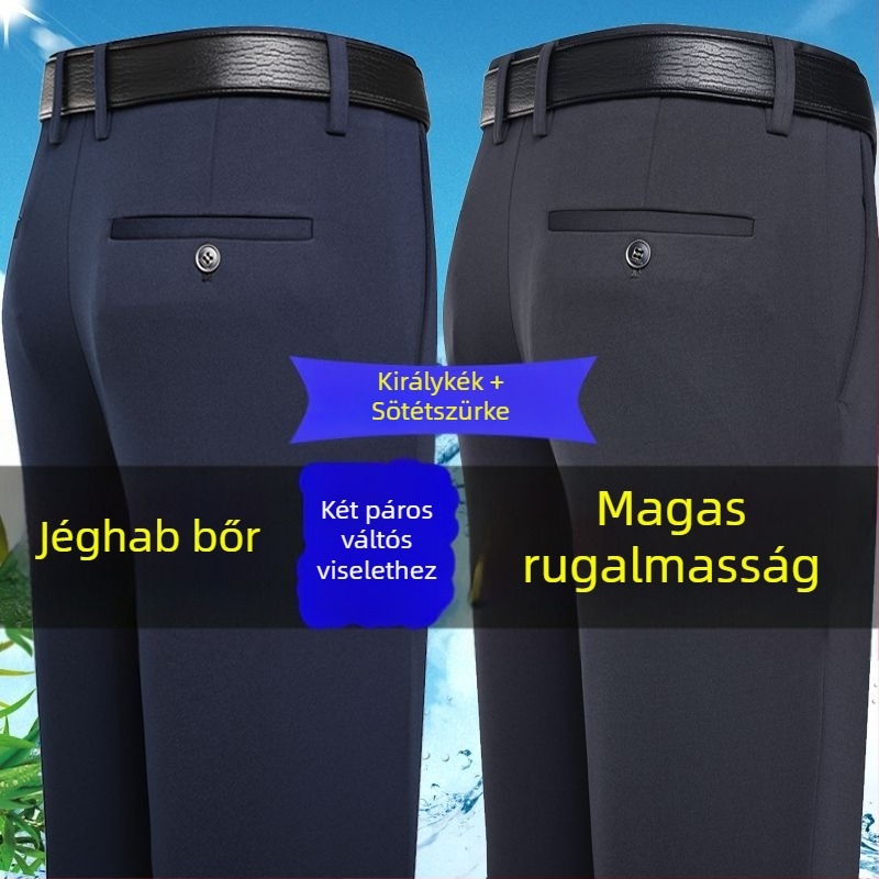 Férfi mindennapi nadrág, lazán szabott egyenes szabás, vasalást nem igényel, poliészter, minden évszakra