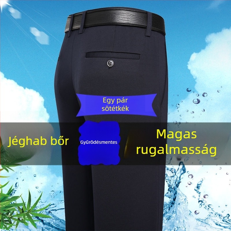 Férfi mindennapi nadrág, lazán szabott egyenes szabás, vasalást nem igényel, poliészter, minden évszakra