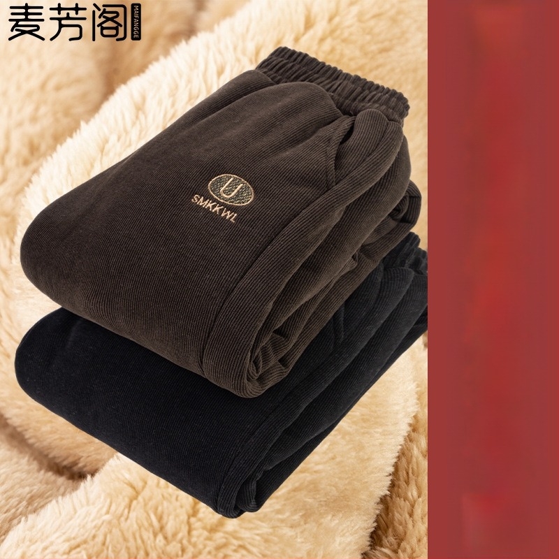 Corduroy nadrág tavasz- és őszi időszakra, laza szabás, plusz méret, mindennapi nadrág középkorú és idősebb nőknek fleece béléssel a melegért