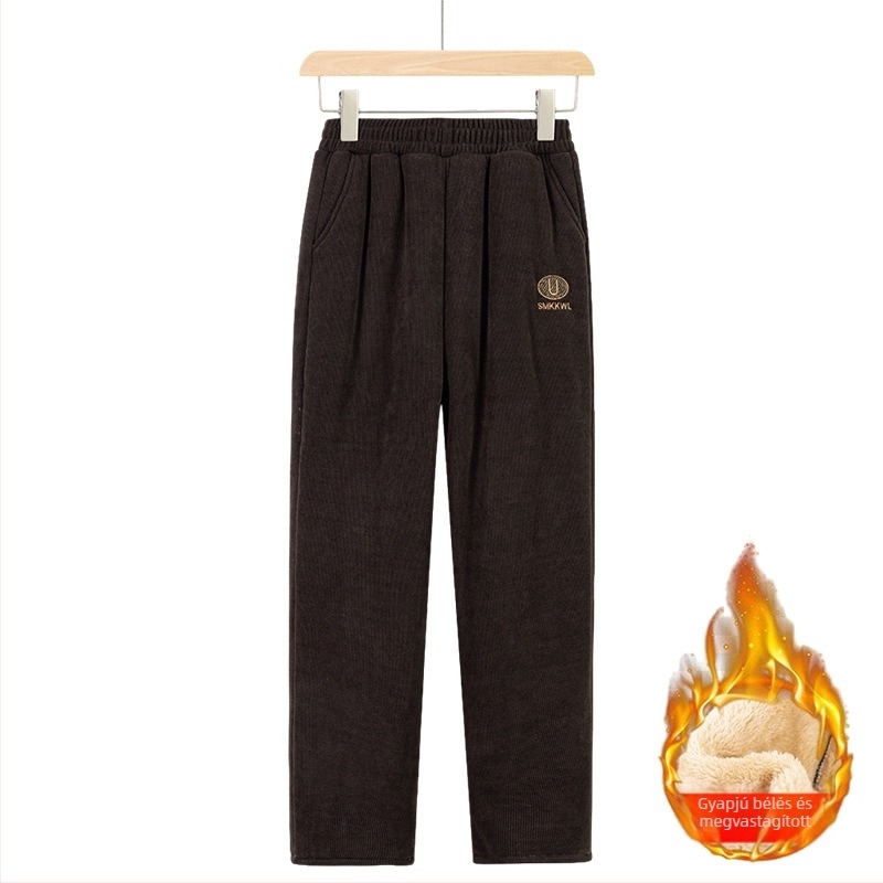 Corduroy nadrág tavasz- és őszi időszakra, laza szabás, plusz méret, mindennapi nadrág középkorú és idősebb nőknek fleece béléssel a melegért