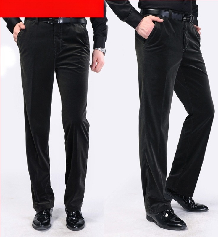 Corduroy férfi egyenes nadrág, casual, őszre, csíkos mintázat, magas derékkal, öv nélkül, cipzár, légáteresztő pamut-poliészter keverék, gépi mosás, vasalás nélkül, enyhe rugalmasság