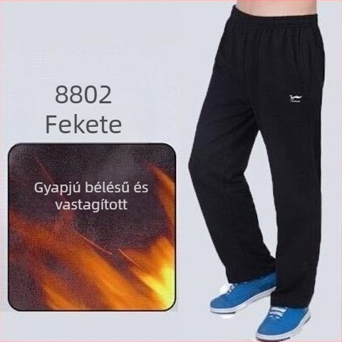 Őszi-téli férfi sportnadrág fleece-betéttel, laza szabás, magas derék, egyenes szár, mindennapi viselet