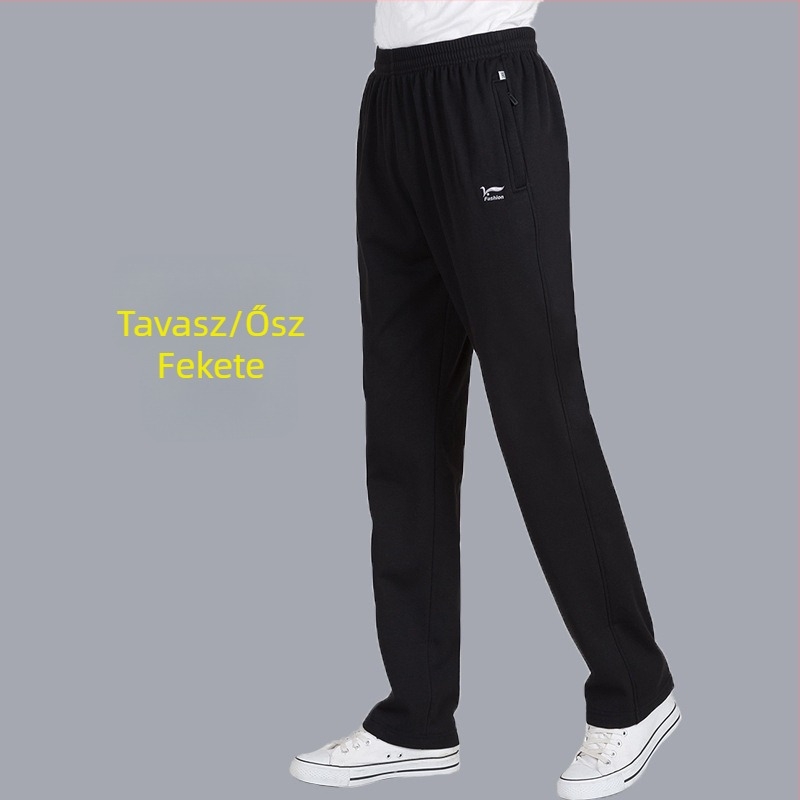Őszi-téli férfi sportnadrág fleece-betéttel, laza szabás, magas derék, egyenes szár, mindennapi viselet