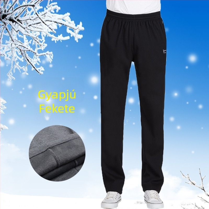 Őszi-téli férfi sportnadrág fleece-betéttel, laza szabás, magas derék, egyenes szár, mindennapi viselet