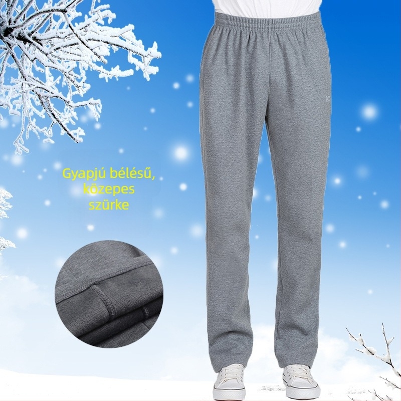 Őszi-téli férfi sportnadrág fleece-betéttel, laza szabás, magas derék, egyenes szár, mindennapi viselet
