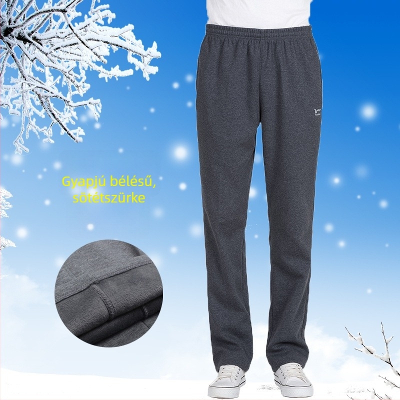 Őszi-téli férfi sportnadrág fleece-betéttel, laza szabás, magas derék, egyenes szár, mindennapi viselet