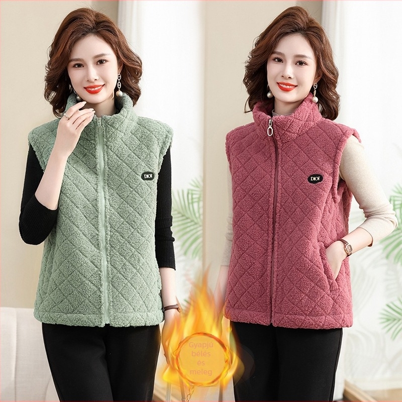 Őszi–téli női mellény fleece béléses, 40–50 éveseknek, kardigán-stílusú, meleg