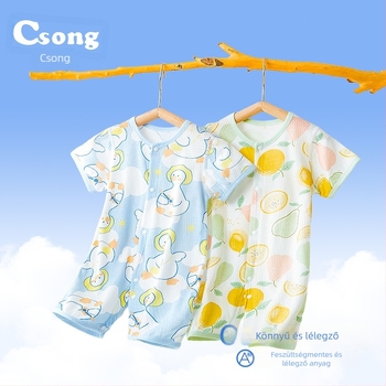Baba pamut rövid ujjú overall, nyári vékony anyag, 100% pamut, elöl gombos zárás
