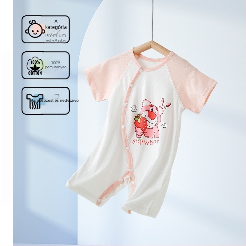 Baba pamut rövid ujjú overall, nyári vékony anyag, 100% pamut, elöl gombos zárás