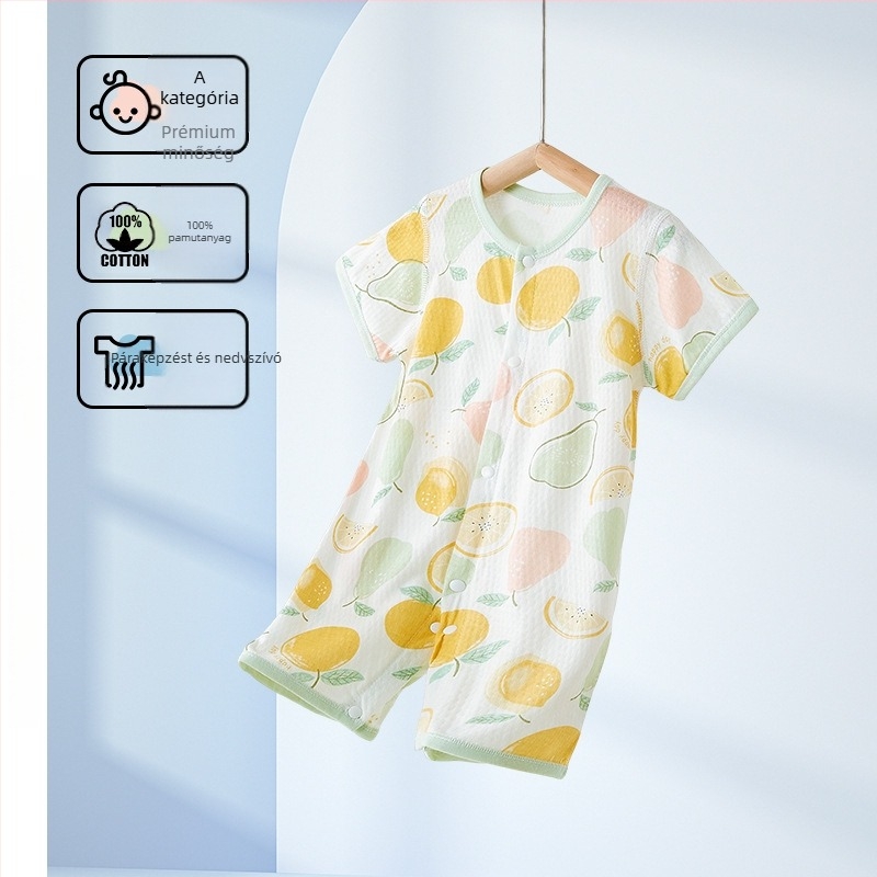 Baba pamut rövid ujjú overall, nyári vékony anyag, 100% pamut, elöl gombos zárás