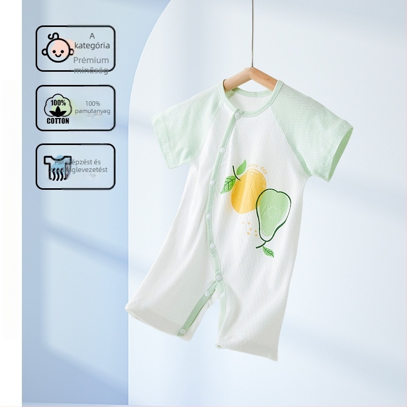 Baba pamut rövid ujjú overall, nyári vékony anyag, 100% pamut, elöl gombos zárás