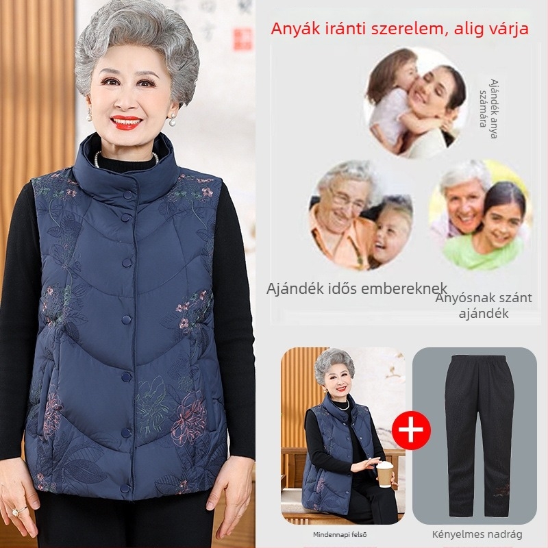 Elegáns idős nőknek szánt meleg tollmellény őszi-téli szezonra, fő anyag: regenerált cellulóz rost (>95%), japán-koreai lazító stílus, kiadás: 2025 ősz