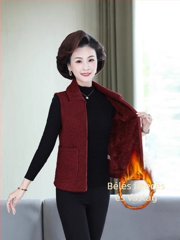 Lamb-fleece bélelt mellény, gallér, cipzáras zárás, 3D mintázat, regenerált cellulóz anyag