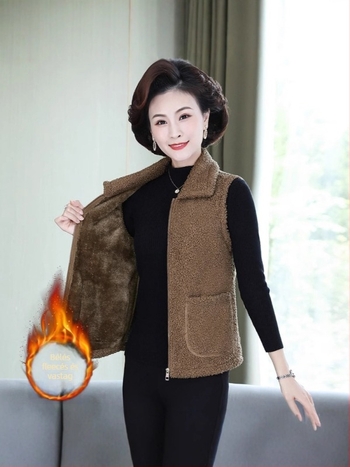 Lamb-fleece bélelt mellény, gallér, cipzáras zárás, 3D mintázat, regenerált cellulóz anyag