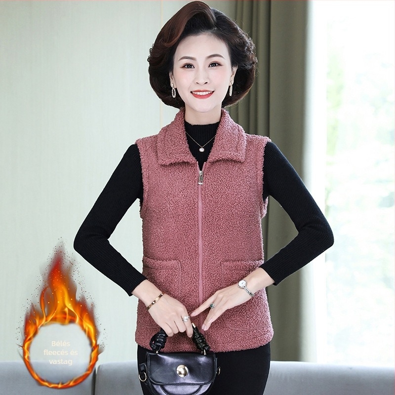 Lamb-fleece bélelt mellény, gallér, cipzáras zárás, 3D mintázat, regenerált cellulóz anyag