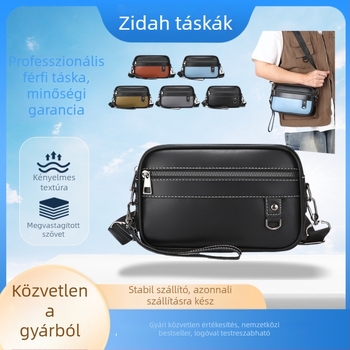 Férfi válltáska üzleti elit stílusban, PU anyag, poliészter bélés, egyszínű dizájn, vízálló és ultrakönnyű