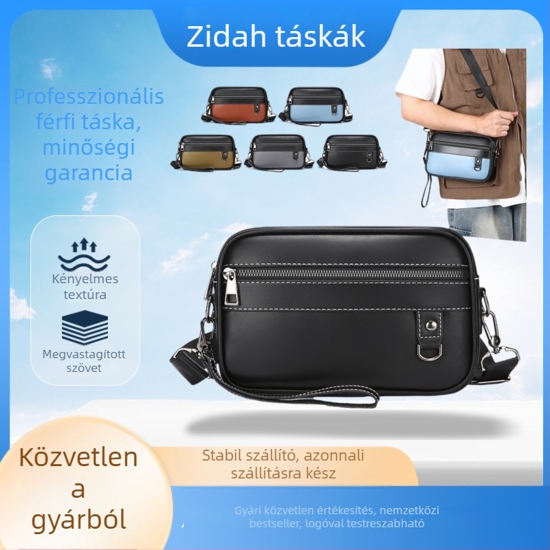 Férfi válltáska üzleti elit stílusban, PU anyag, poliészter bélés, egyszínű dizájn, vízálló és ultrakönnyű