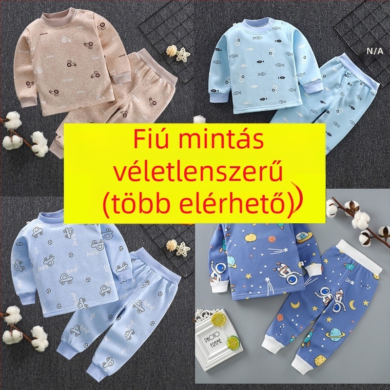 Gyerekek termális pizsama készlet, fleece bélelt, két darabos, 1–3 éveseknek, Milk Silk anyag