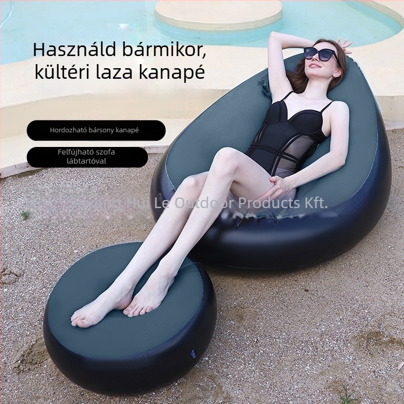 Kültéri felfújható lazító kanapé lábtámasz-sal, Hui Le PVC léggömb kanapé, 1 személyes kapacitás, 1,9 kg, levegőpumpa