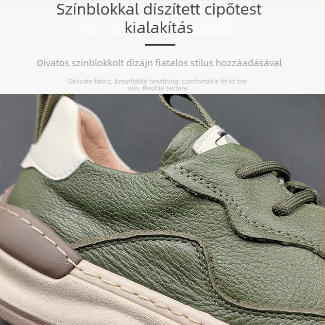 Férfi bőr mokaszín, alacsony profil, Slip-On, kerek orr, gumírozott talp