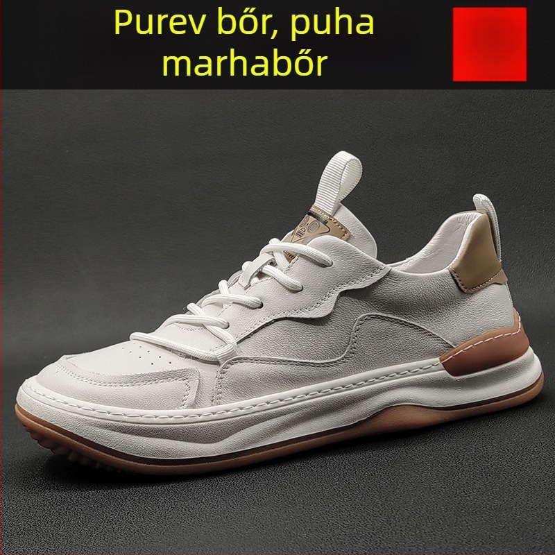 Férfi bőr mokaszín, alacsony profil, Slip-On, kerek orr, gumírozott talp