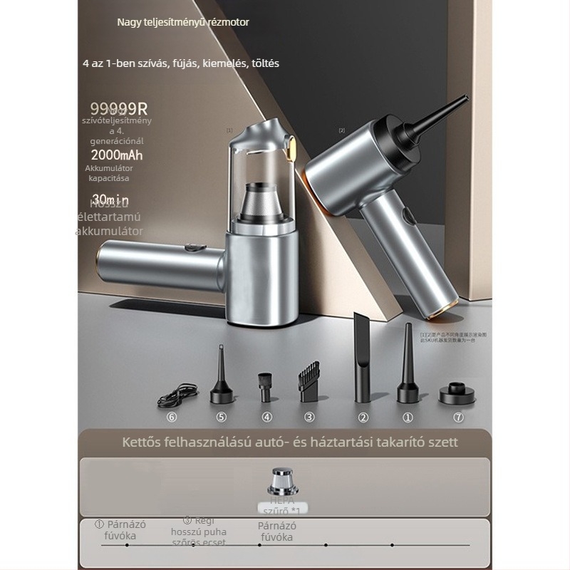 Vezeték nélküli autó porszívó digitális kijelzővel — kompakt kézi kivitel (10V, 100W, 10000 Pa, 20 perc)