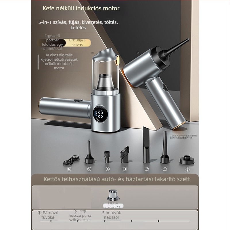 Vezeték nélküli autó porszívó digitális kijelzővel — kompakt kézi kivitel (10V, 100W, 10000 Pa, 20 perc)