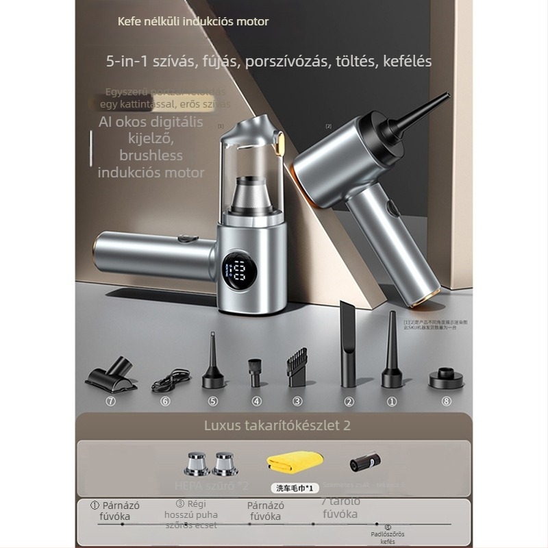 Vezeték nélküli autó porszívó digitális kijelzővel — kompakt kézi kivitel (10V, 100W, 10000 Pa, 20 perc)