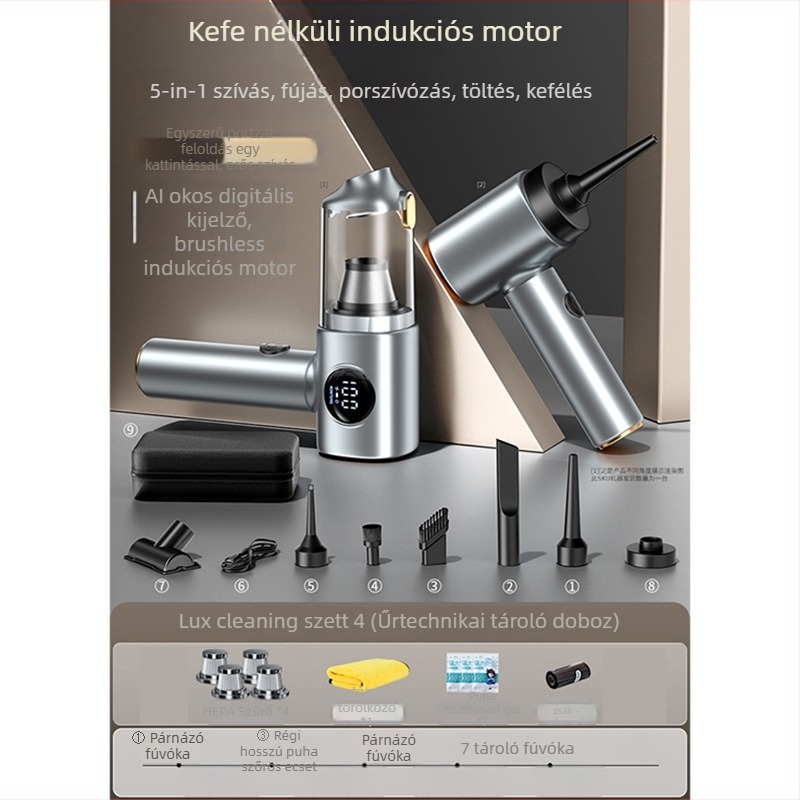 Vezeték nélküli autó porszívó digitális kijelzővel — kompakt kézi kivitel (10V, 100W, 10000 Pa, 20 perc)