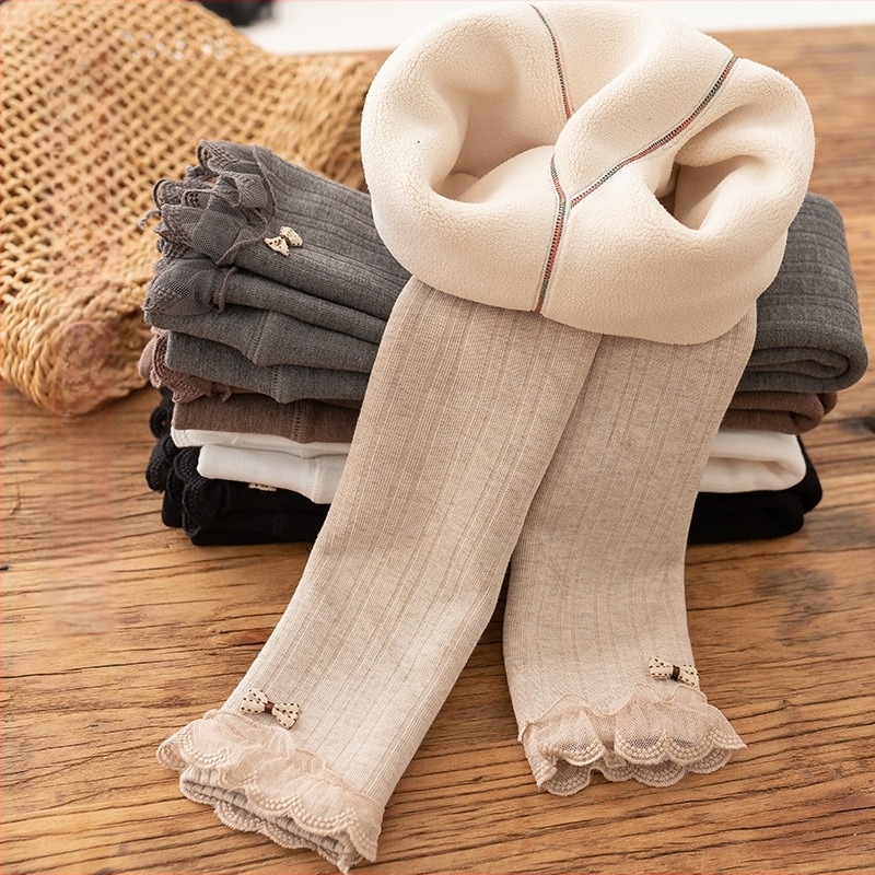 Gyerekeknek készült pamutból készült fleece-bélelt 3/4 hosszú leggings függőleges csíkokkal, őszi-téli, középmagas derekú, 3–8 évesek