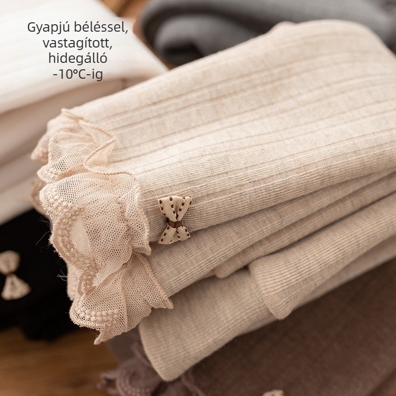 Gyerekeknek készült pamutból készült fleece-bélelt 3/4 hosszú leggings függőleges csíkokkal, őszi-téli, középmagas derekú, 3–8 évesek