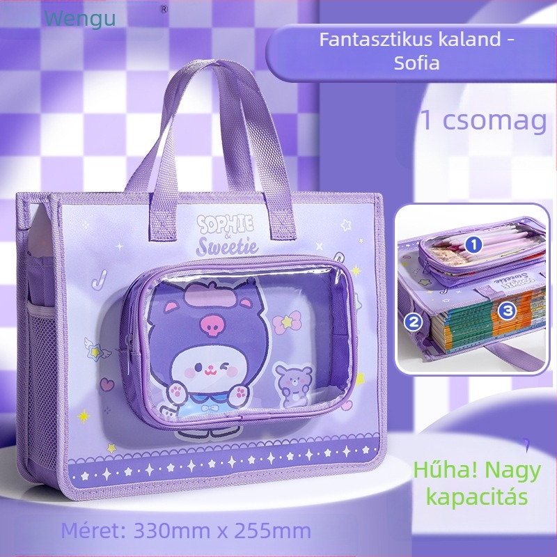 Wengu tanulói táska – nagy kapacitású, vízálló, többfunkciós dokumentumtáska (Márka: Wengu; Termékkód: K–001; Anyag: PP; Forma: zárt típus, karikatúra)