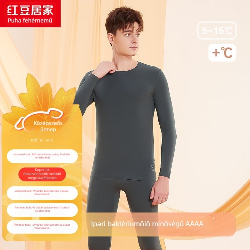 Unisex termikus pamut alsóruha készlet, antibakteriális és atkári ellen, alapréteget képező hosszú ujjú felső + nadrág, 181-200 g/m²