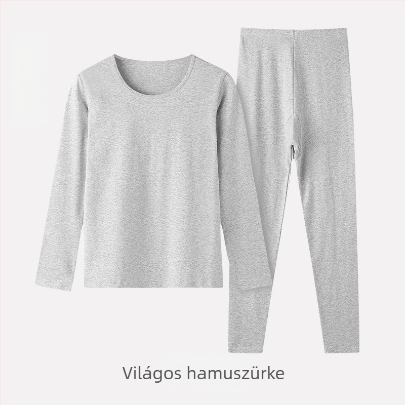 Női pamut termo készlet, egyszínű, hosszú ujjú felső és nadrág, karcsú vonal.