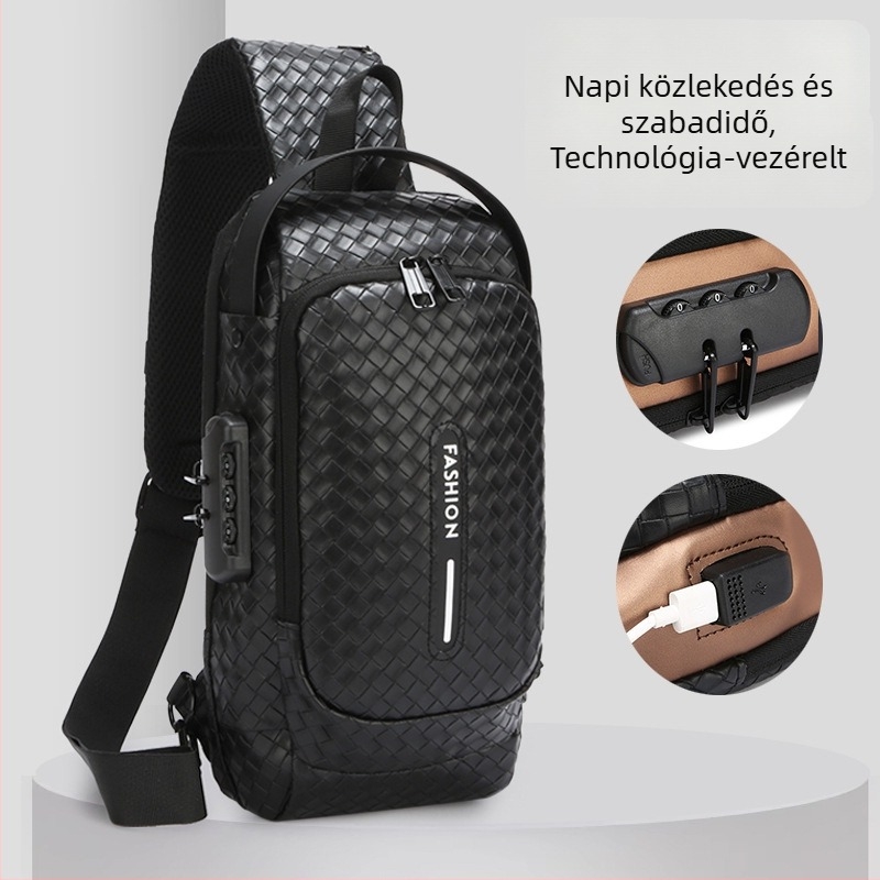 Pinti férfi mellkasi táska PU vízálló, anti-theft, egy vállon hordható, mindennapi stílus