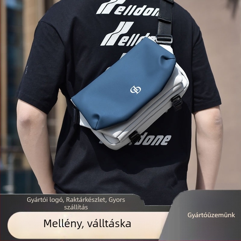 Férfi mellkas táska, nylon anyag, lélegző, geometriai mintázat, 8 hüvelykes laptophoz kompatibilis, utcai divat